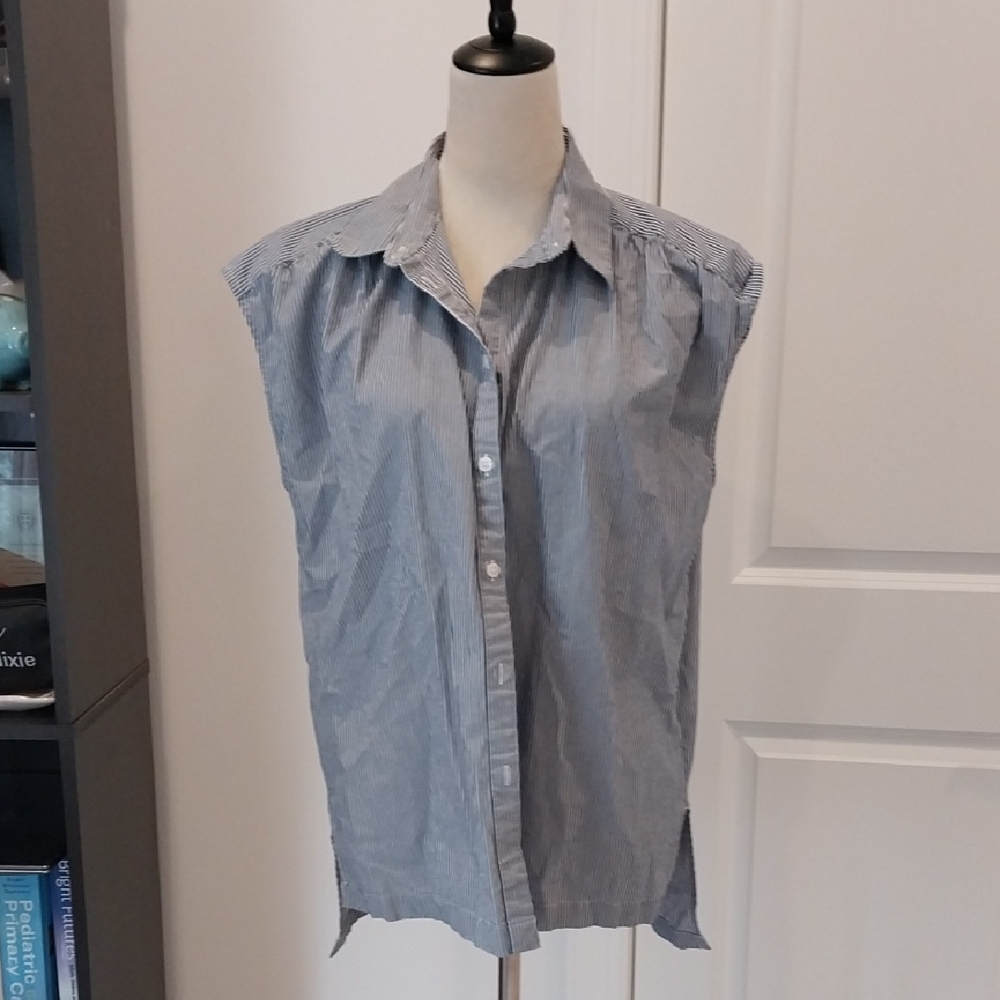 Banana Republic Navy and White Striped Cotton Shirt